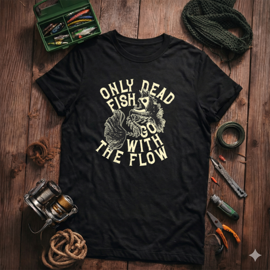 T-Krekls makšķerniekam "Dead Fish...", melns